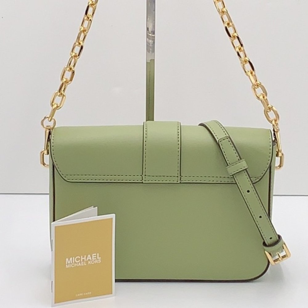 Michael Kors Carmen Medium Leather Convertible Shoulder Bag Crossbody Light Sage - Picture 2 of 16